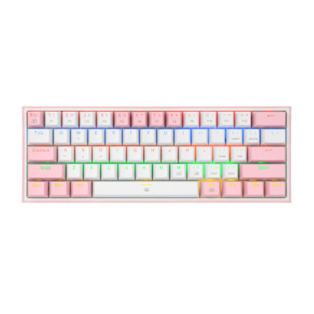 Redragon FIZZ Rainbow LED 61 KEY Mechanical Wired Gaming Keyboard – White/Pink
